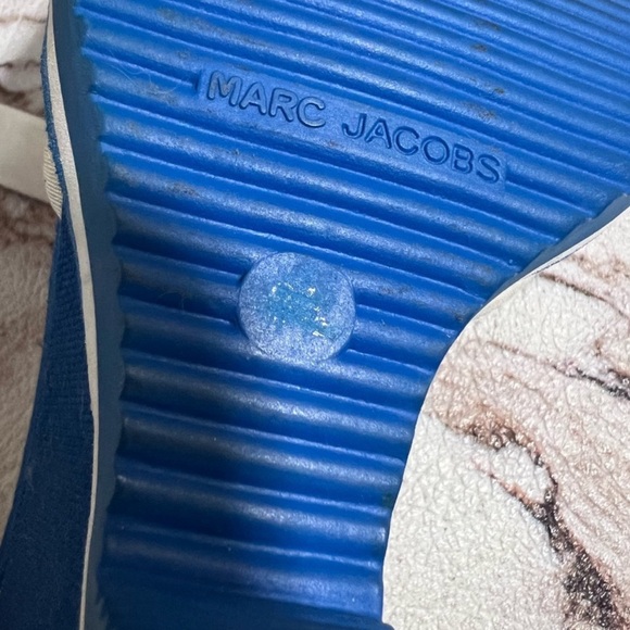 MARC JACOB Blue White High Heels Ankle Strap 8.5 Wedding Evening Bow Tie - Picture 10 of 10